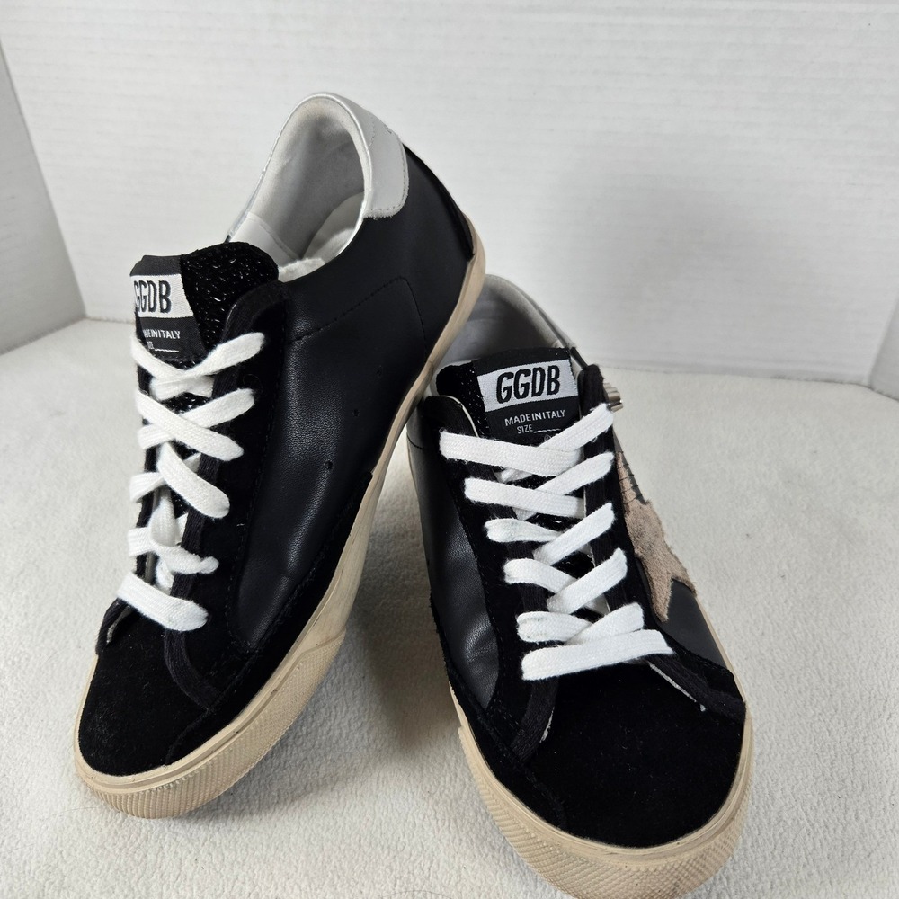 Golden Goose Superstar Black Leather Suede Studded Sneakers Made Italy Womens 38